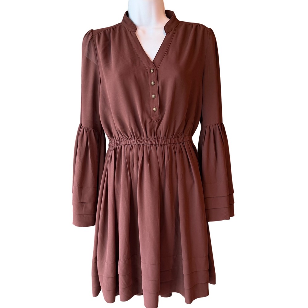 Double Zero Bell Sleeve Dress Size Small Tiered Sleeve Fall Chocolate Brown
